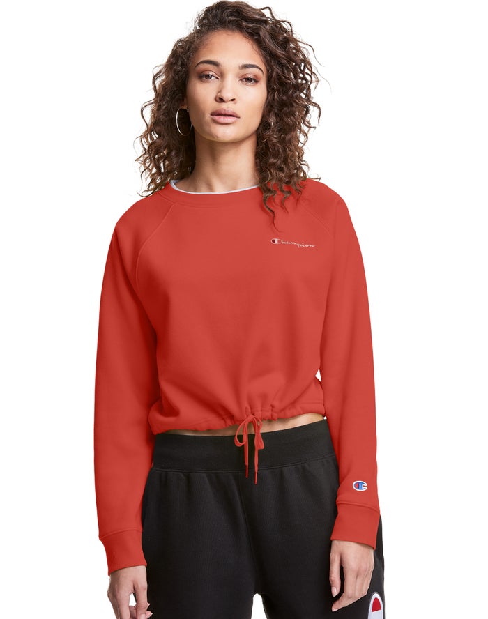 Champion Womens Sweatshirt NZ - Campus Fleece Cropped Crew Embroidered Script Logo Red ( 3416-UQJVN